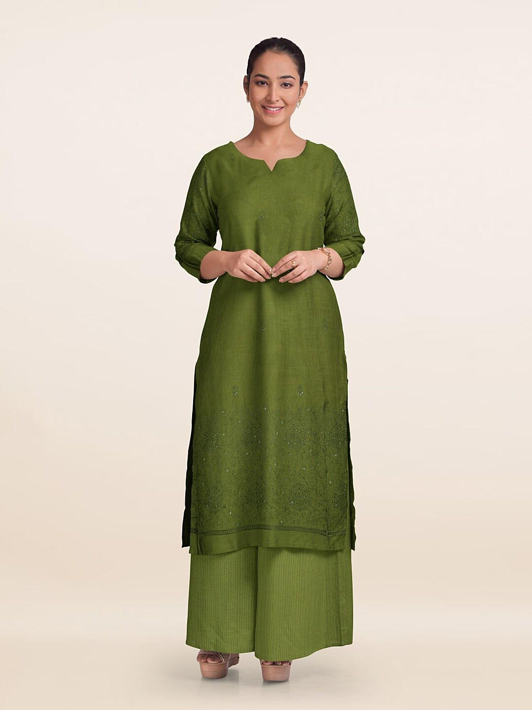 

Pothys Floral Printed Unstitched Dress Material, Green