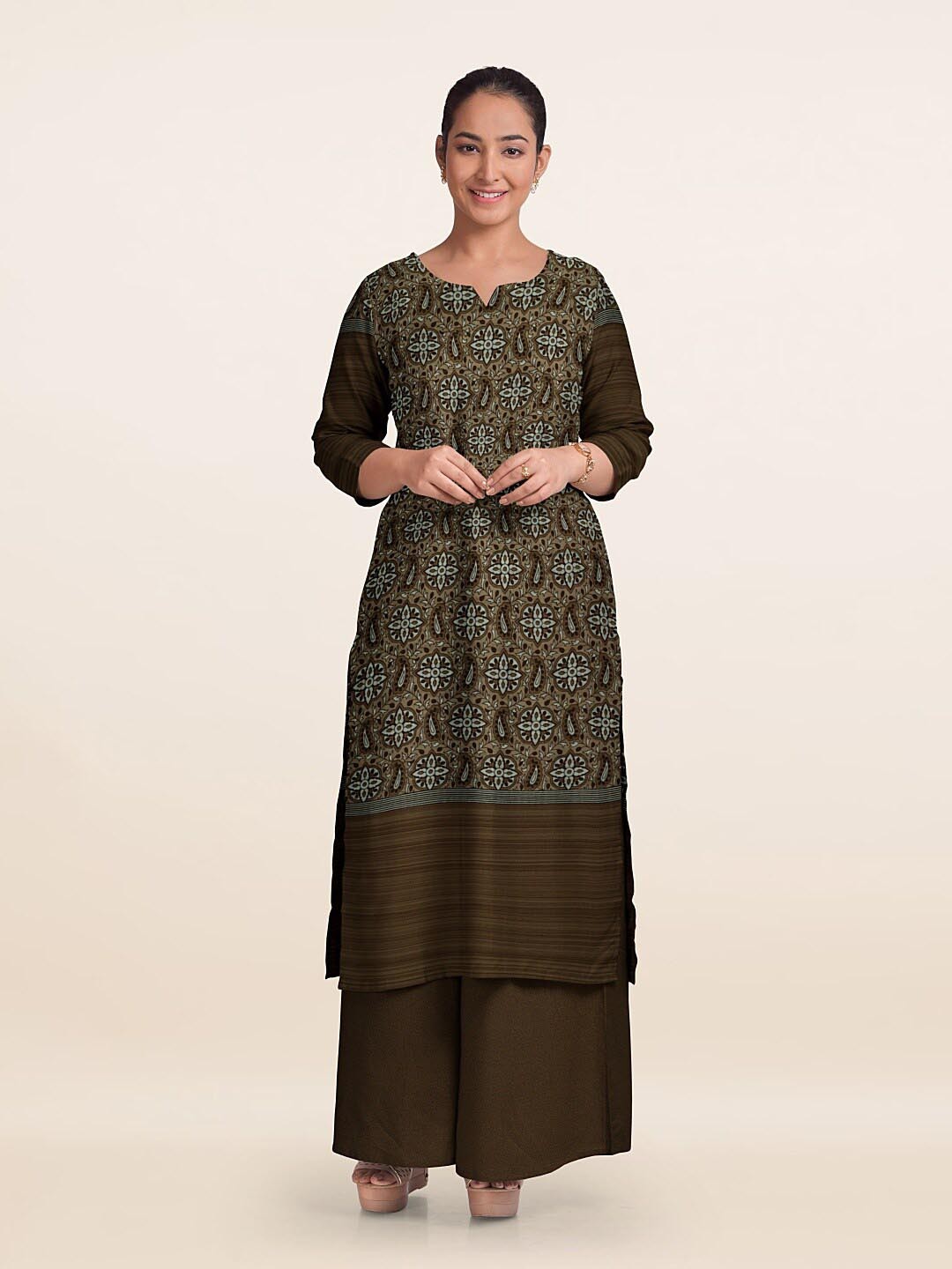 

Pothys Ethnic Motifs Printed Unstitched Dress Material, Brown