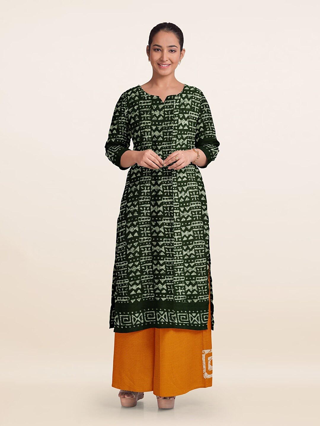 

Pothys Printed Unstitched Dress Material, Green