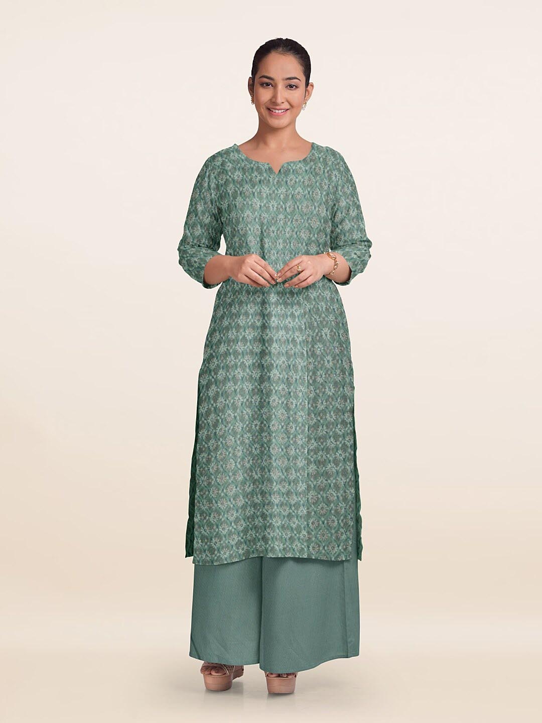 

Pothys Printed Unstitched Dress Material, Sea green