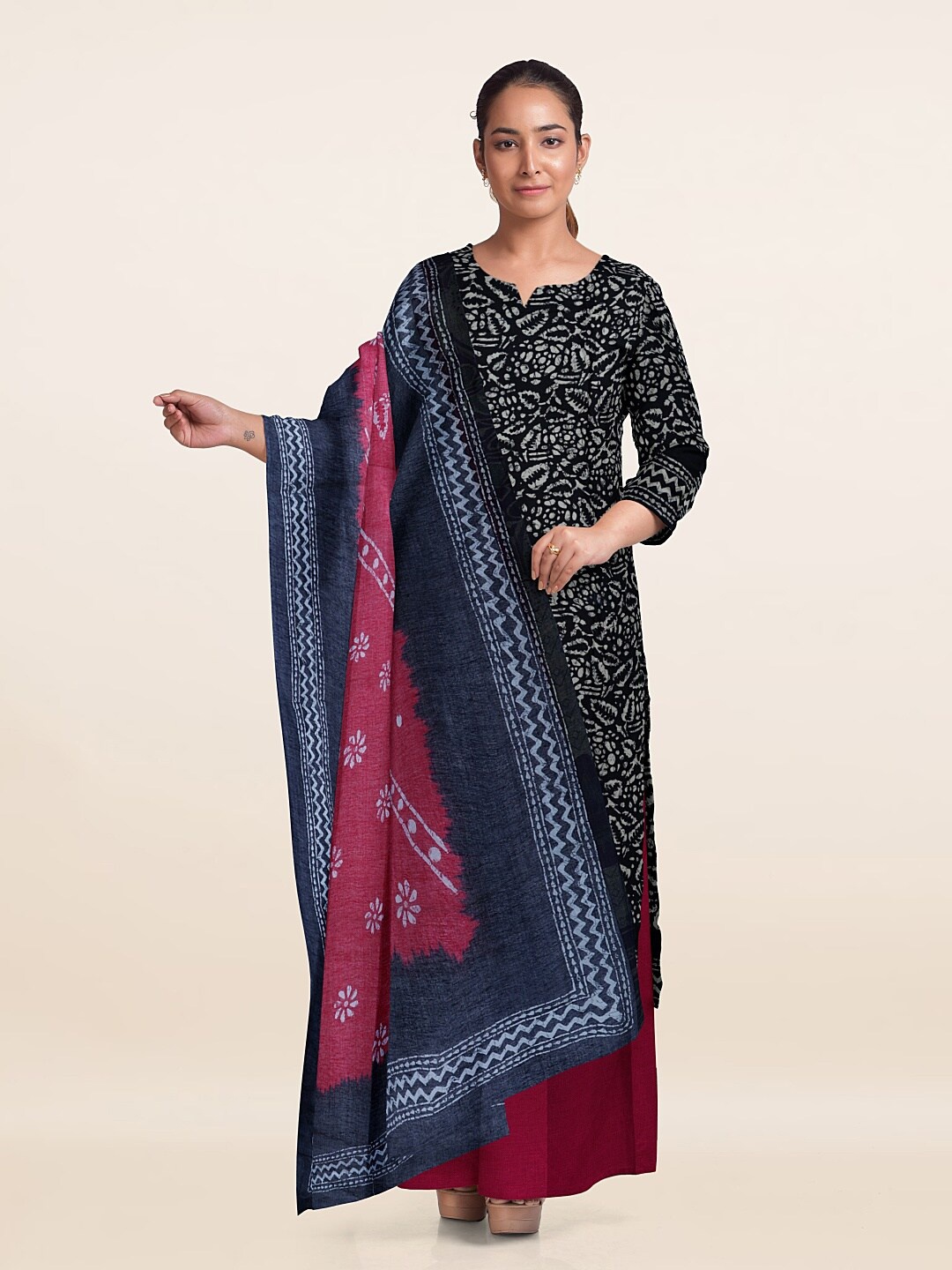 

Pothys Abstract Printed Unstitched Dress Material, Navy blue