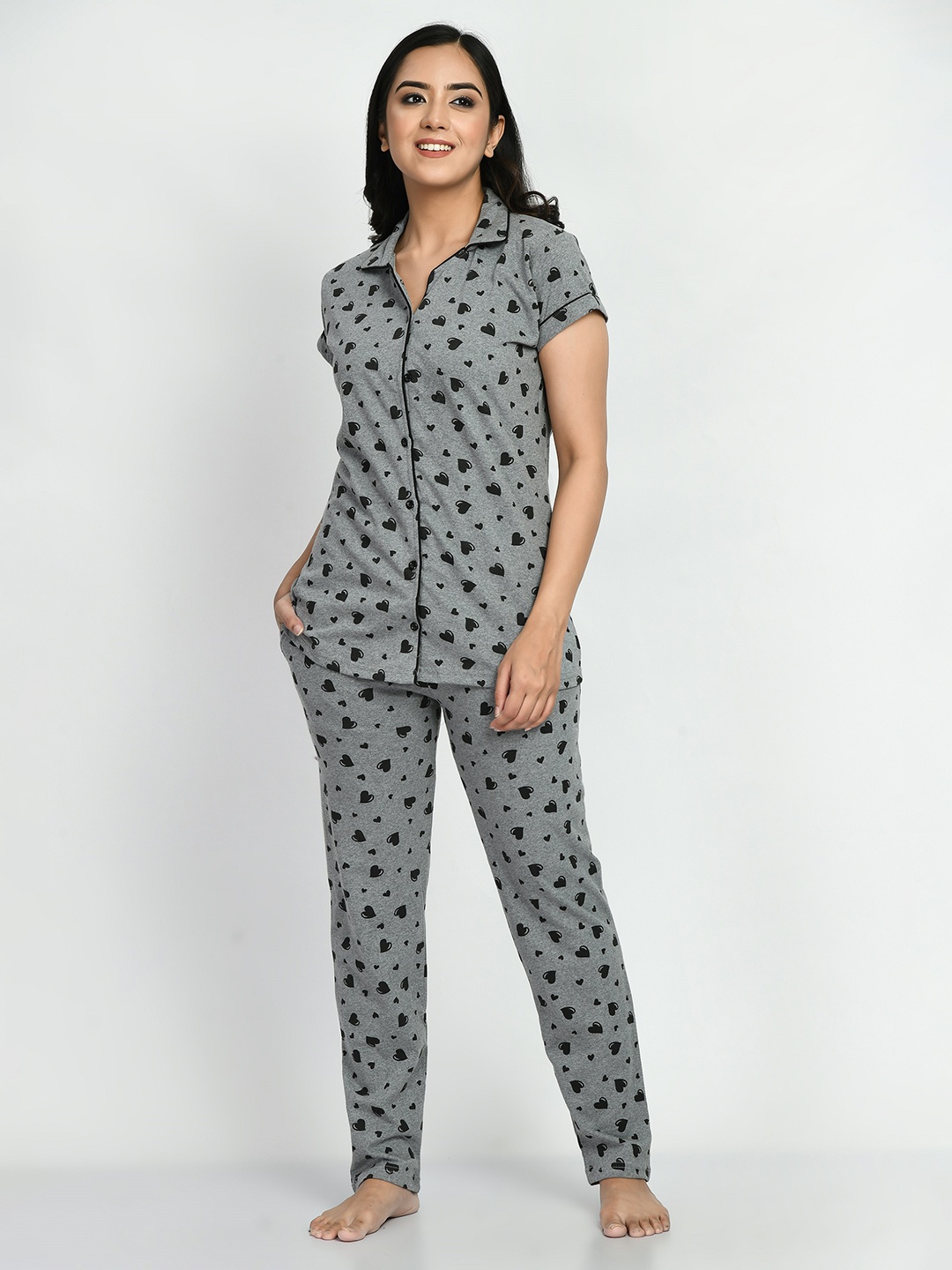 

SP DESIGNS Women Printed Pure Cotton Night suit, Grey