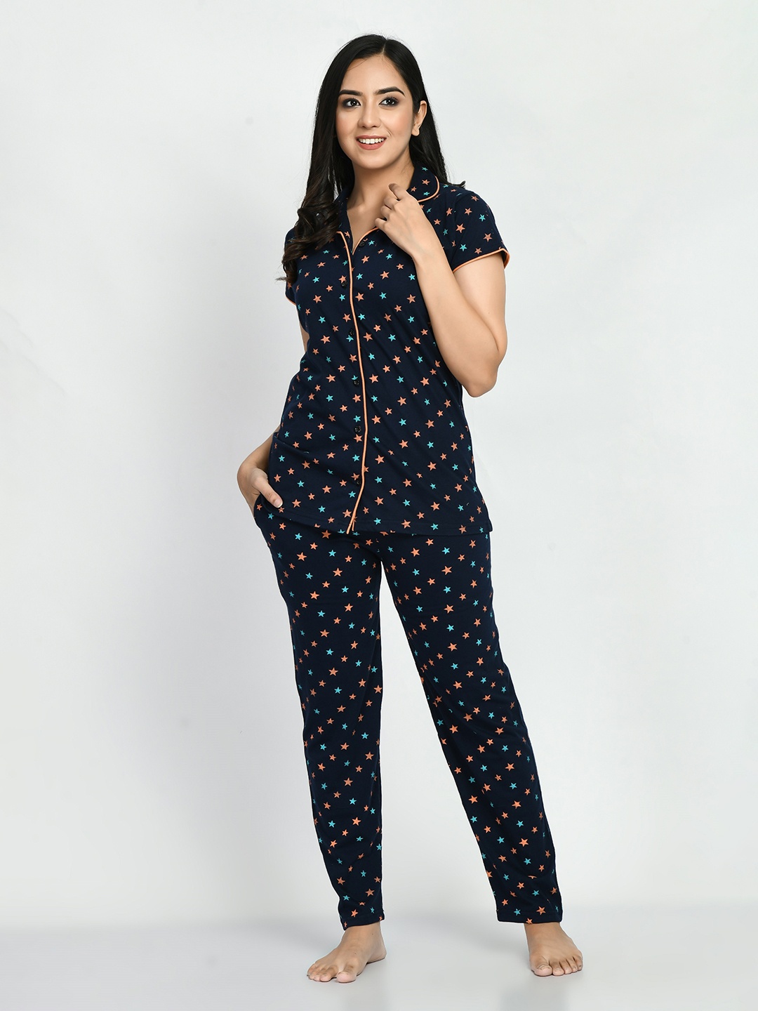 

SP DESIGNS Women Printed Pure Cotton Night suit, Blue