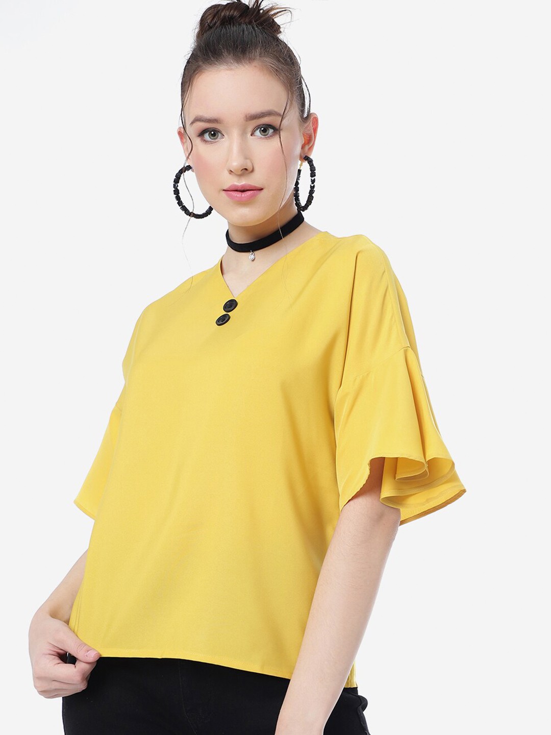 

J Turritopsis V- Neck Top, Yellow