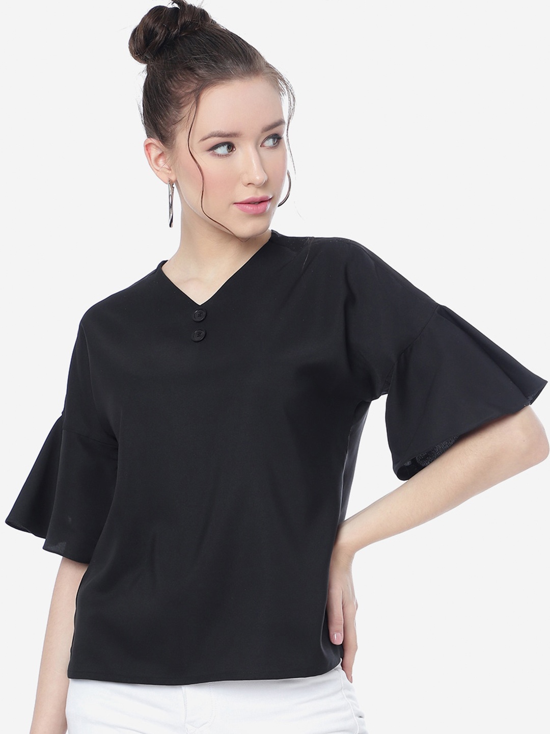 

J Turritopsis Bell Sleeve V-Neck Top, Black
