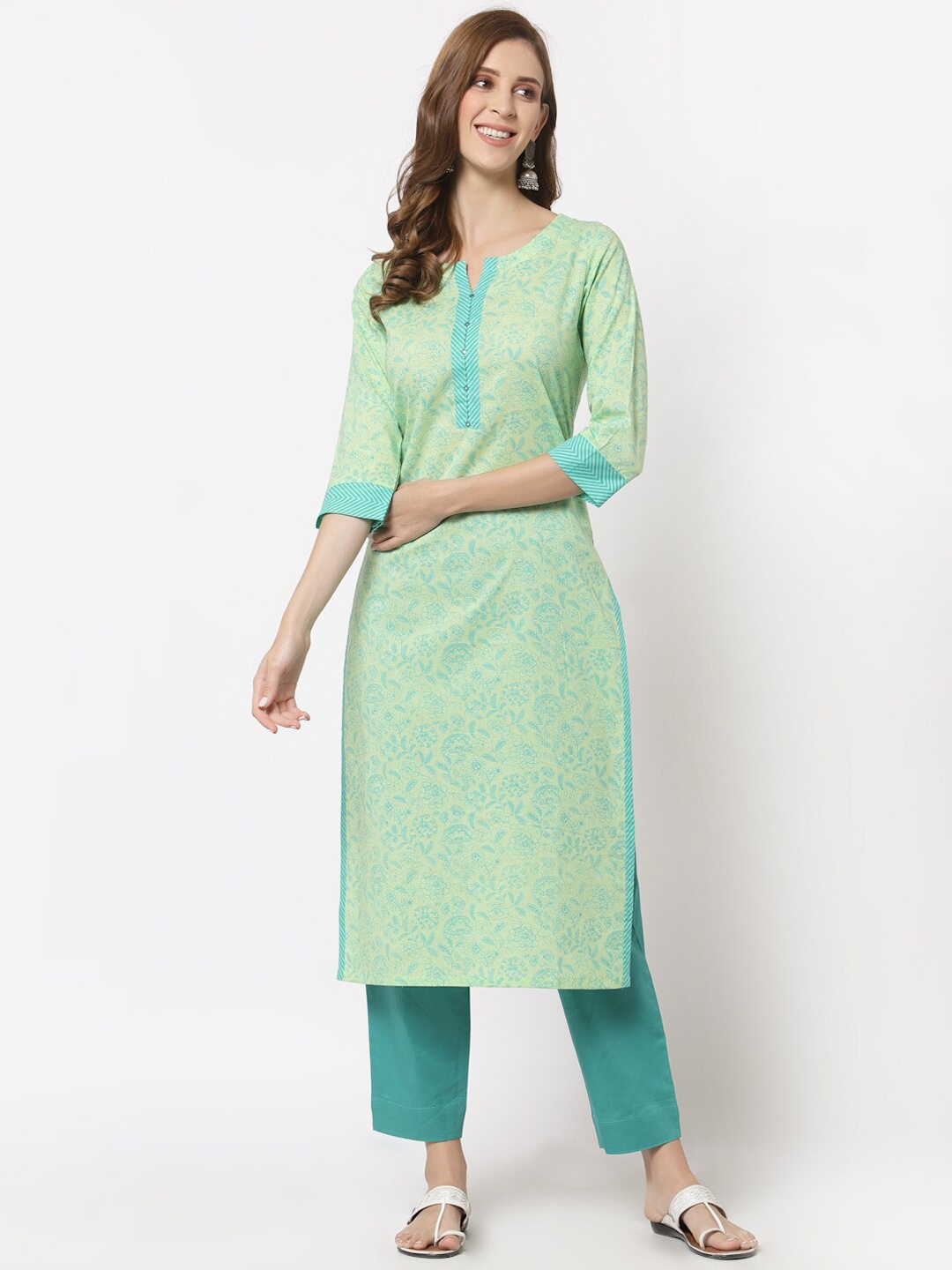 

KAMI KUBI Women Green Ethnic Motifs Thread Work Kurta