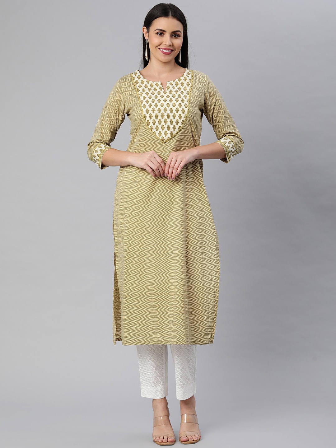 

KAMI KUBI Chevron Yoke Design Kurta, Olive