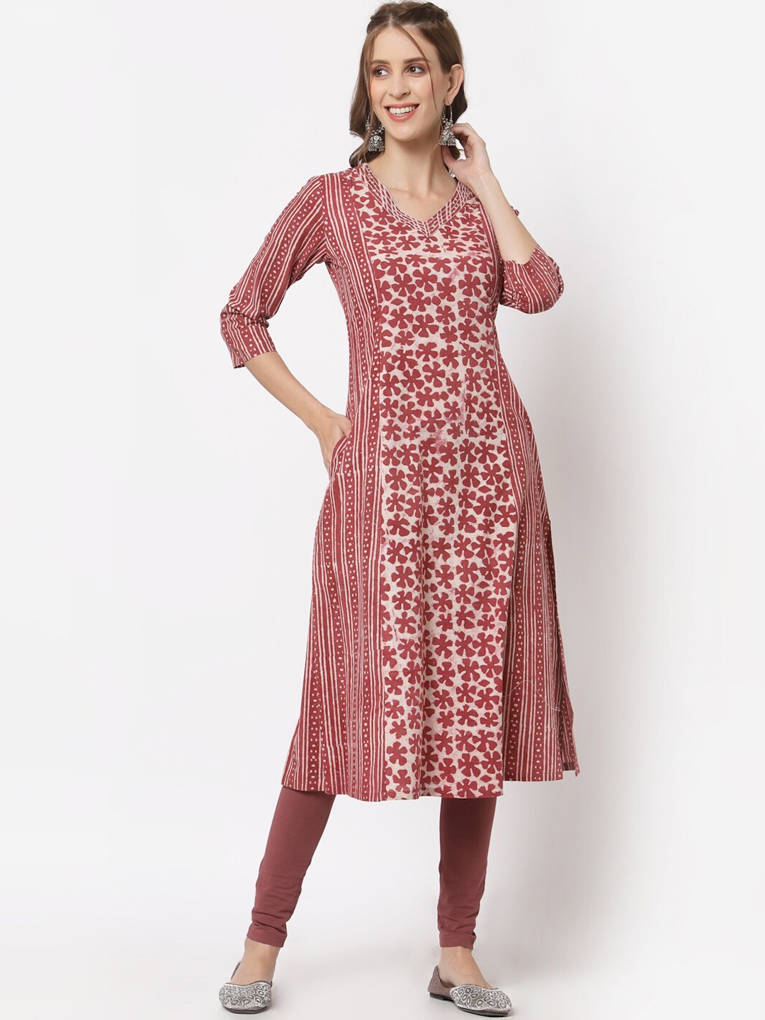 

KAMI KUBI Ethnic Motifs Printed Cotton Kurta, Maroon