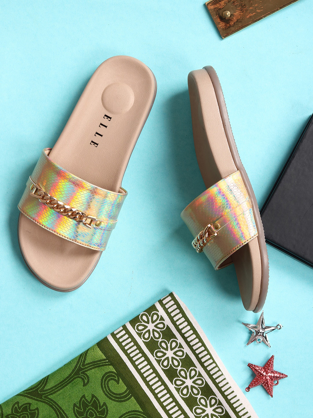 

ELLE Women Embellished Open Toe Flats, Beige