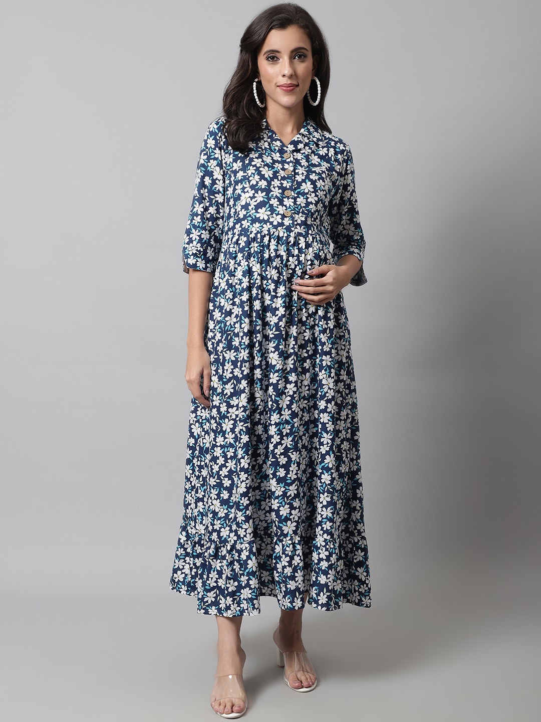 

Frempy Floral Maternity Maxi Dress, Navy blue