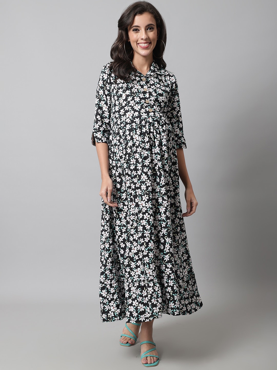 

Frempy Floral Maternity Maxi Dress, Black