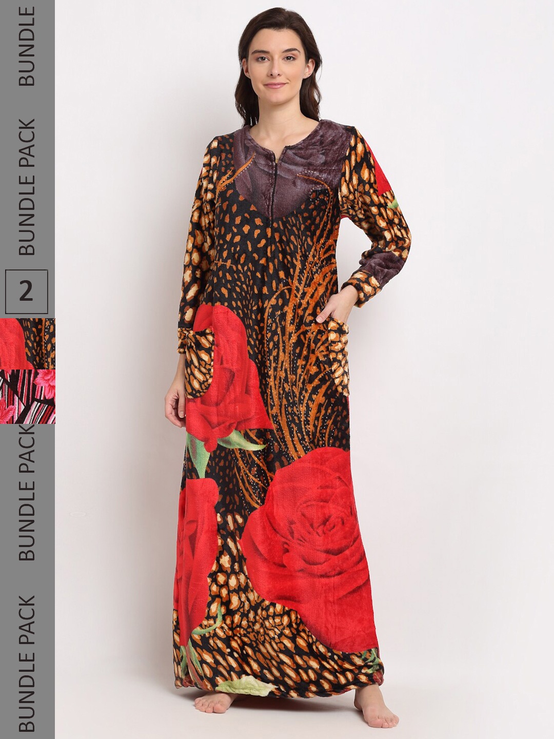 

GRACIT Pack Of 2 Floral Printed Maxi Nightdress, Brown