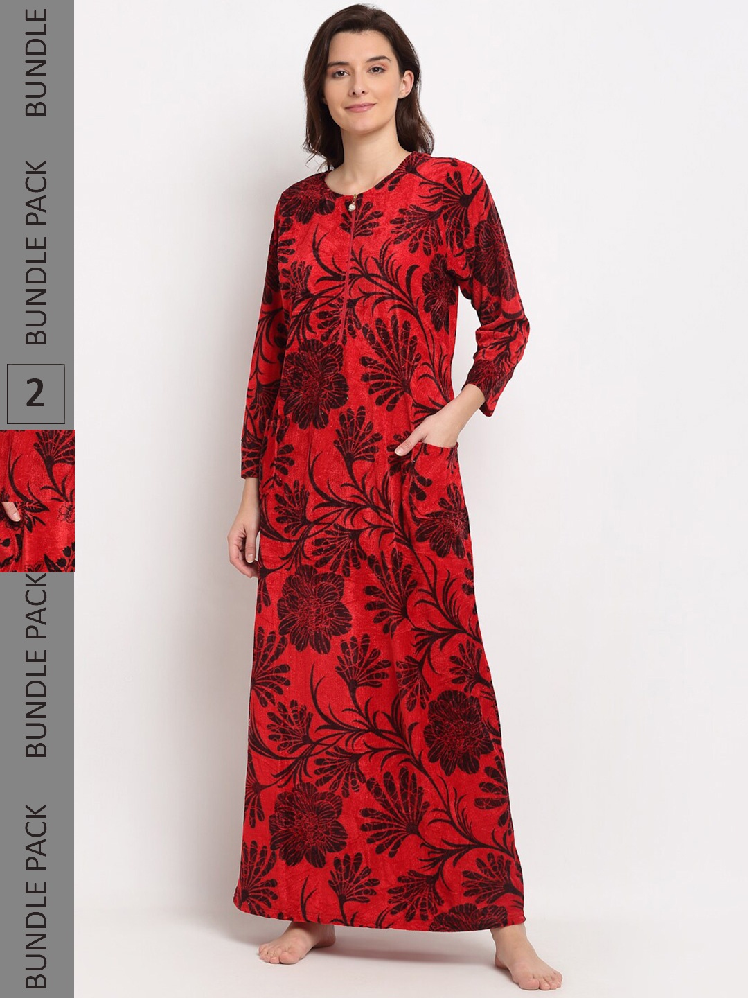 

GRACIT Women Pack Of 2 Printed Maxi Nightdress, Red