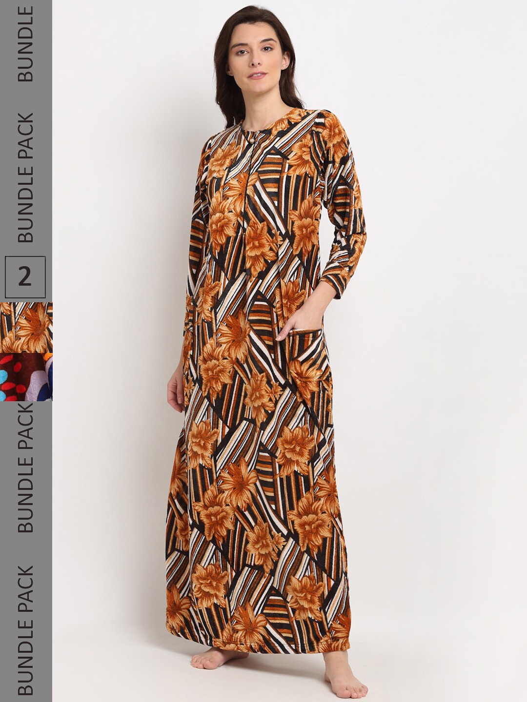 

GRACIT Pack Of 2 Printed Maxi Nightdress, Mustard