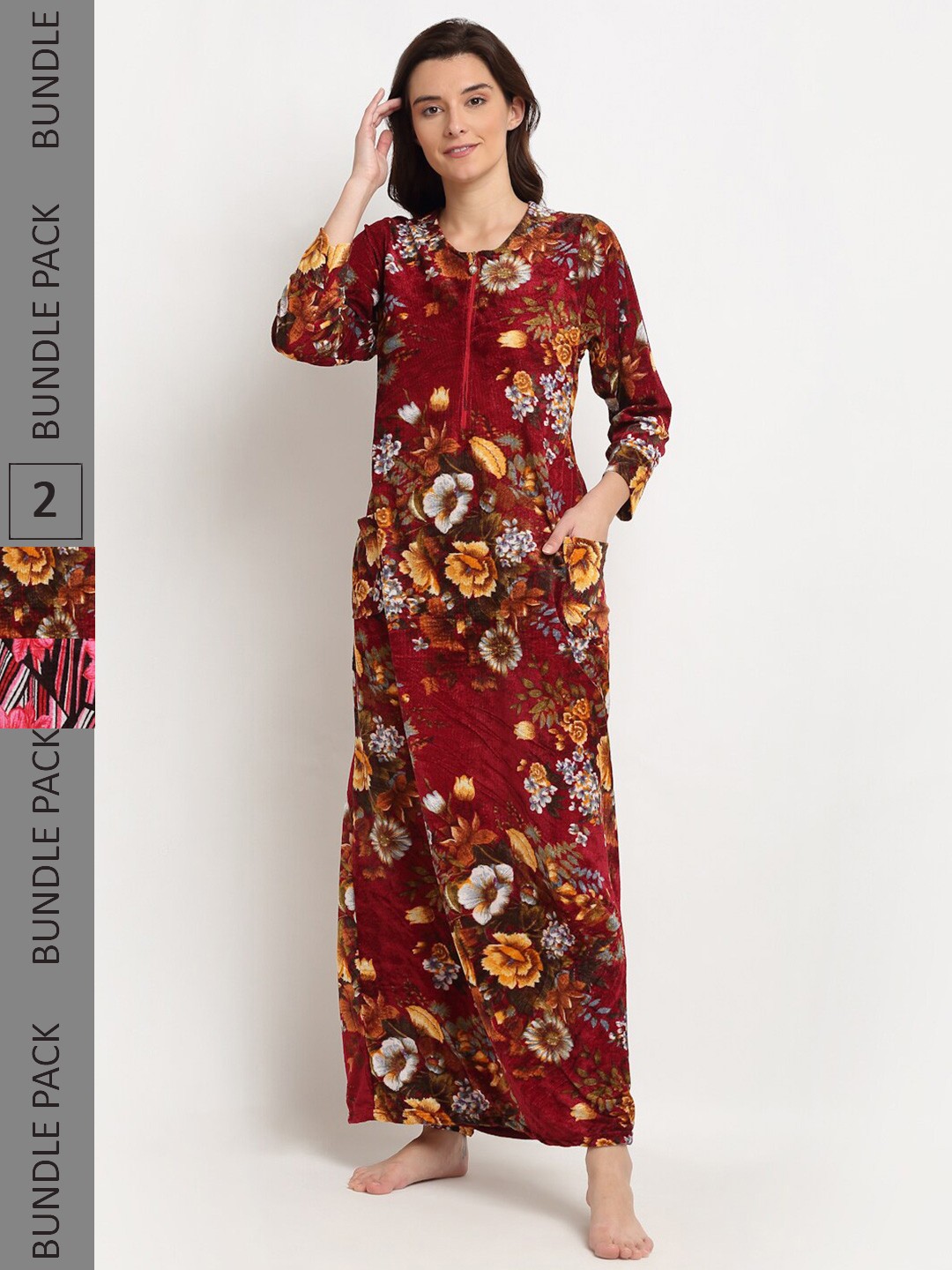 

GRACIT Pack Of 2 Printed Maxi Nightdress, Brown