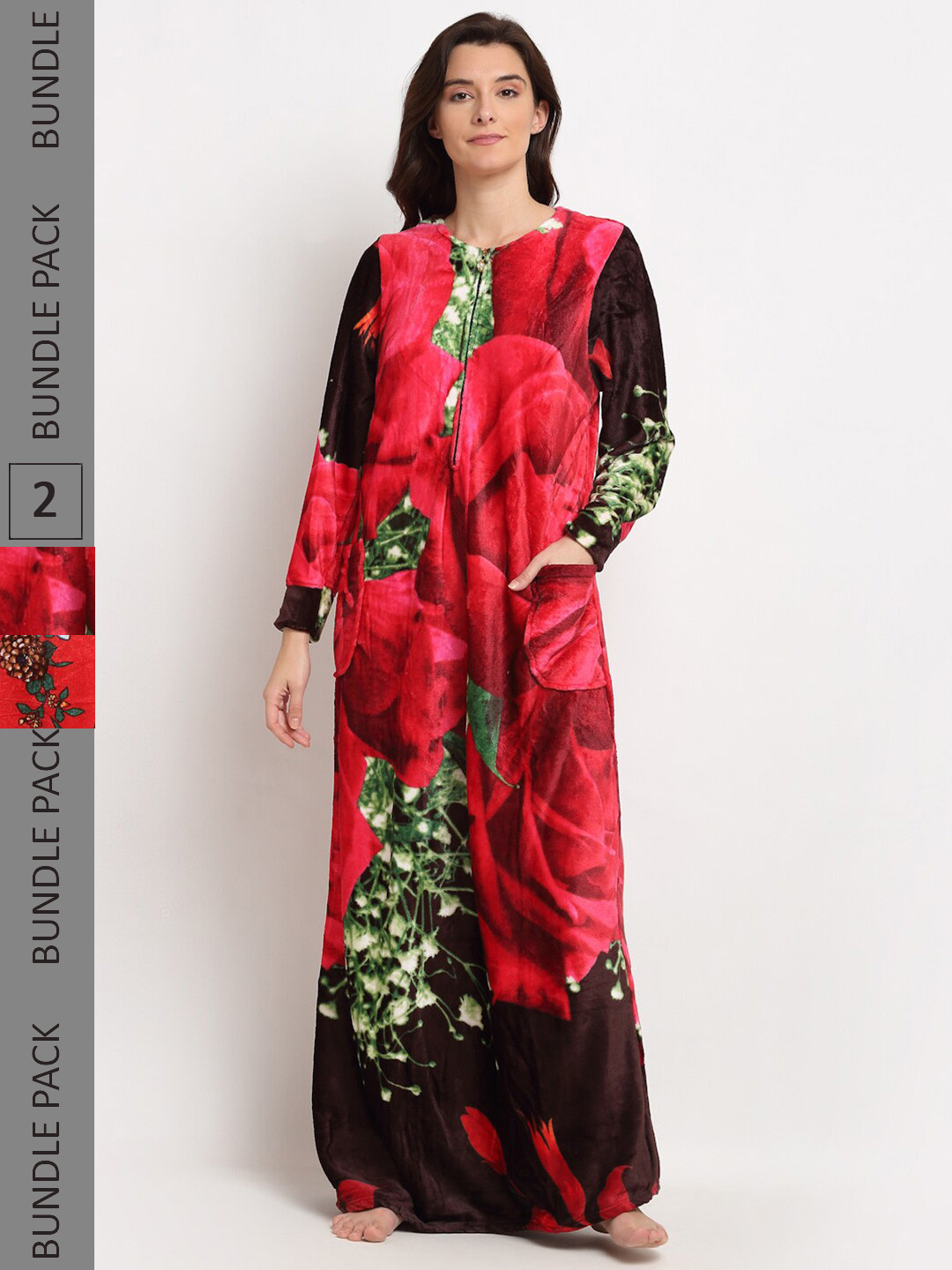 

GRACIT Women Pack Of 2 Printed Maxi Nightdress, Red