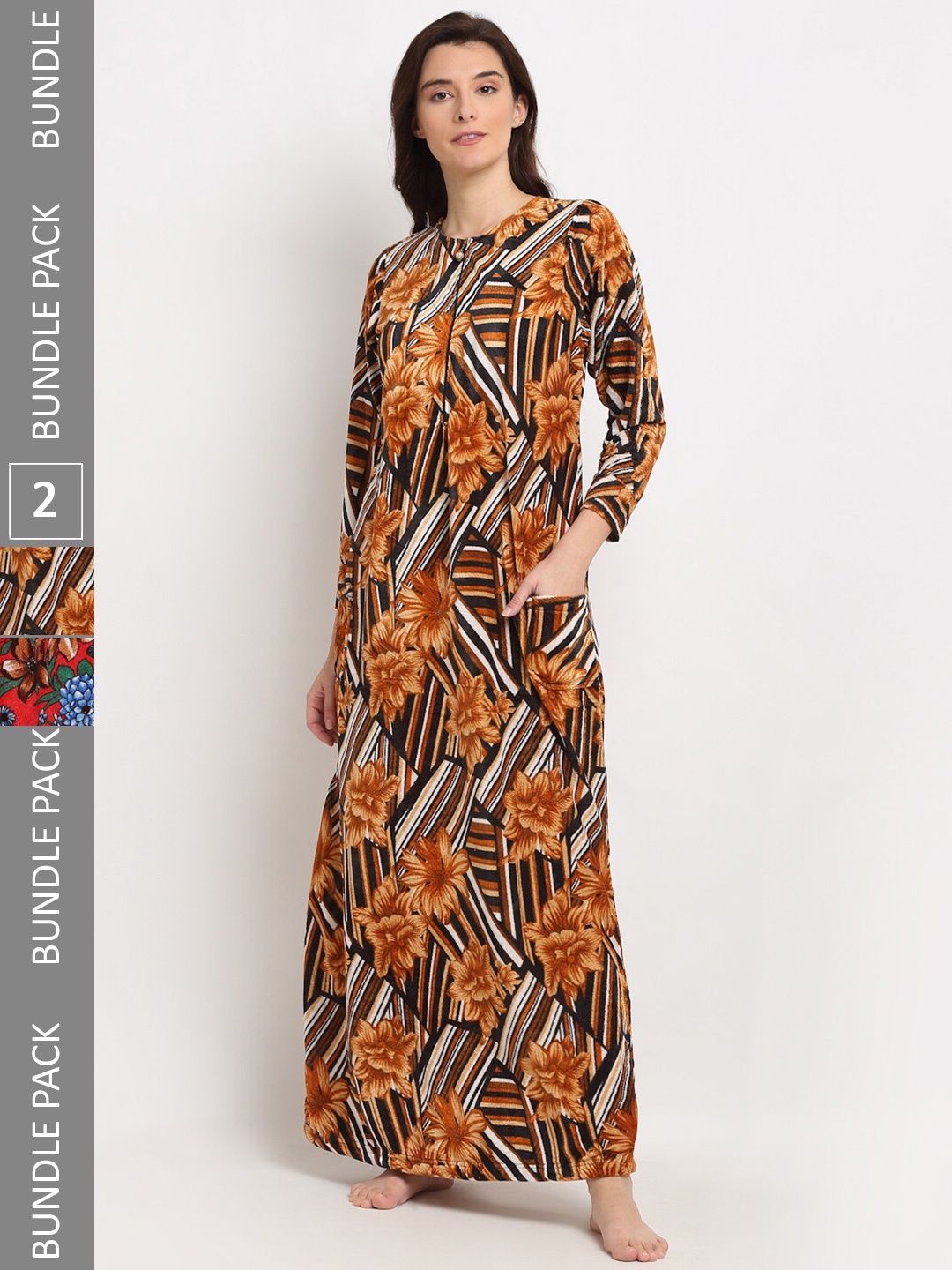 

GRACIT Pack Of 2 Printed Maxi Nightdress, Black