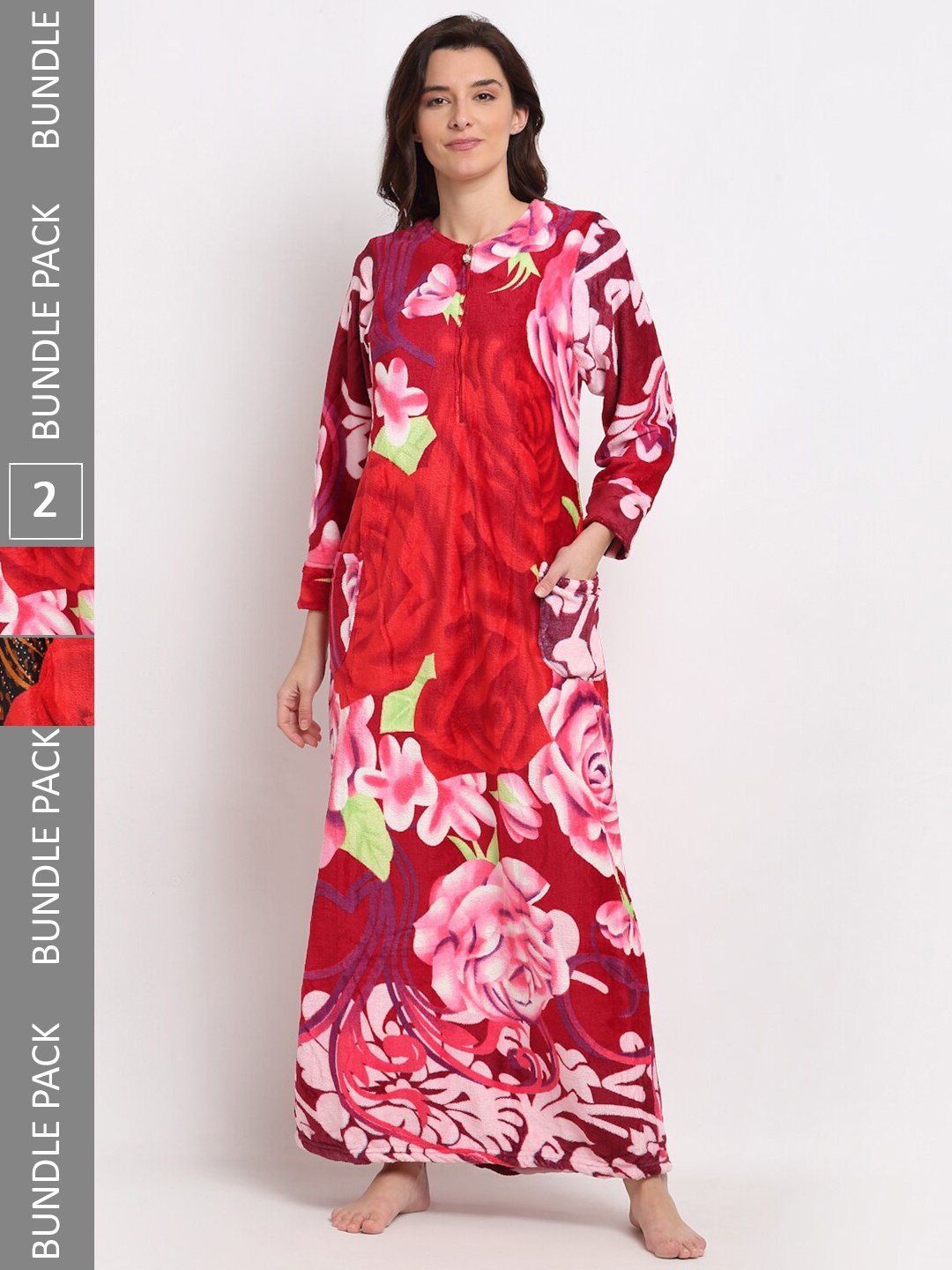 

GRACIT Pack of 2 Printed Maxi Nightdress NSW03 NSW16-L, Pink