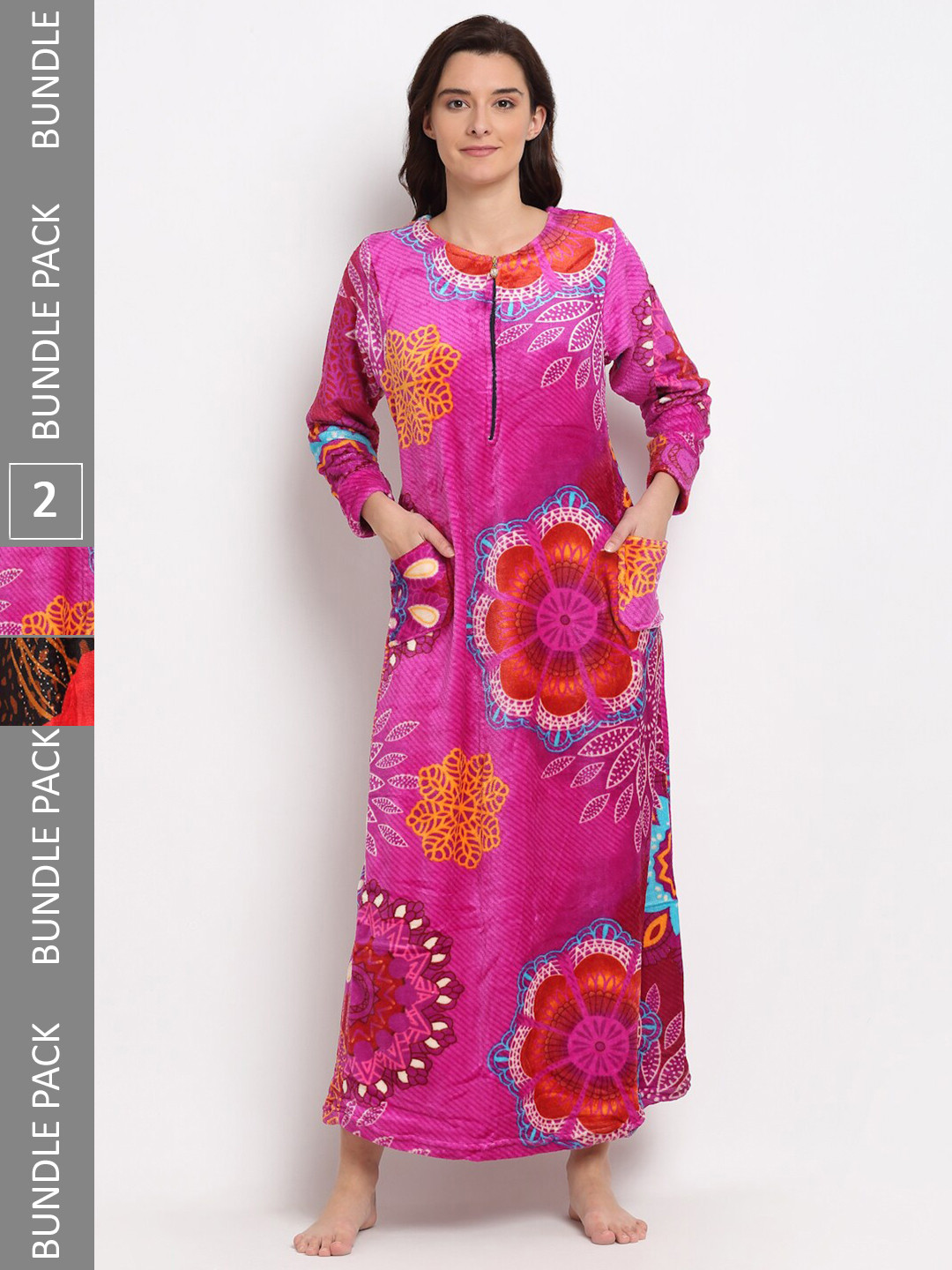 

GRACIT Pack Of 2 Printed Maxi Nightdress, Brown