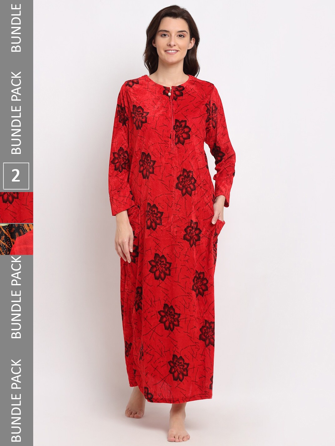 

GRACIT Pack of 2 Printed Maxi Nightdress NSW03 NSW22-S, Red