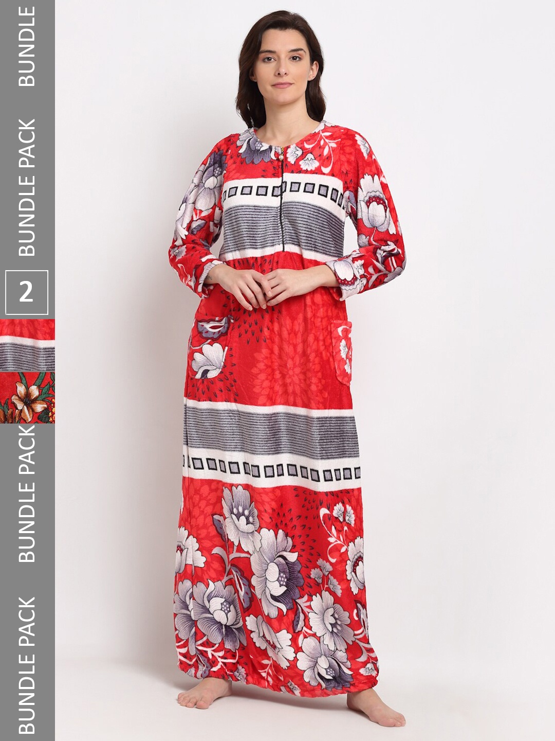 

GRACIT Women Pack Of 2 Printed Maxi Nightdress, Red