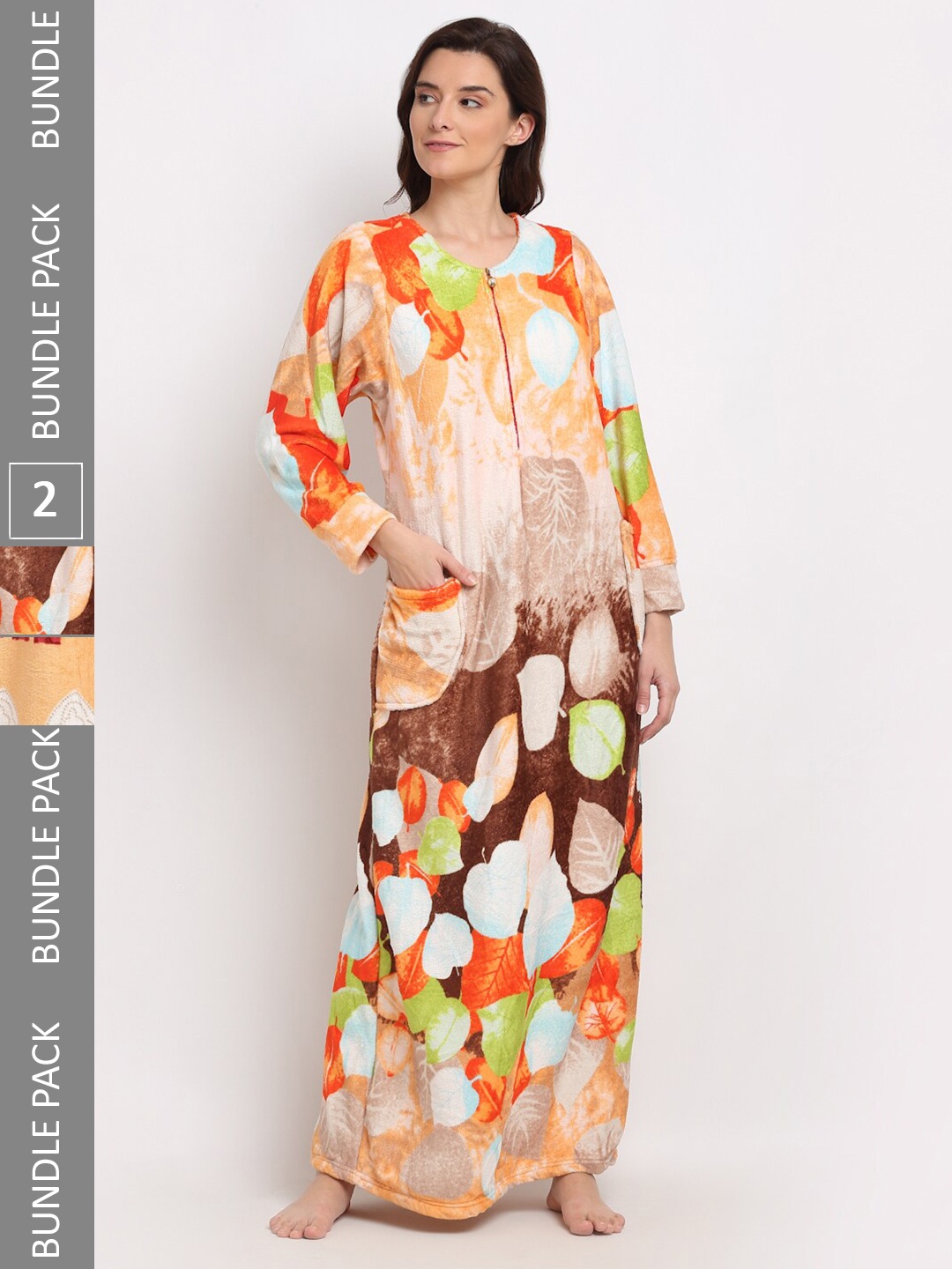 

GRACIT Women Pack Of 2 Printed Maxi Nightdress, Yellow