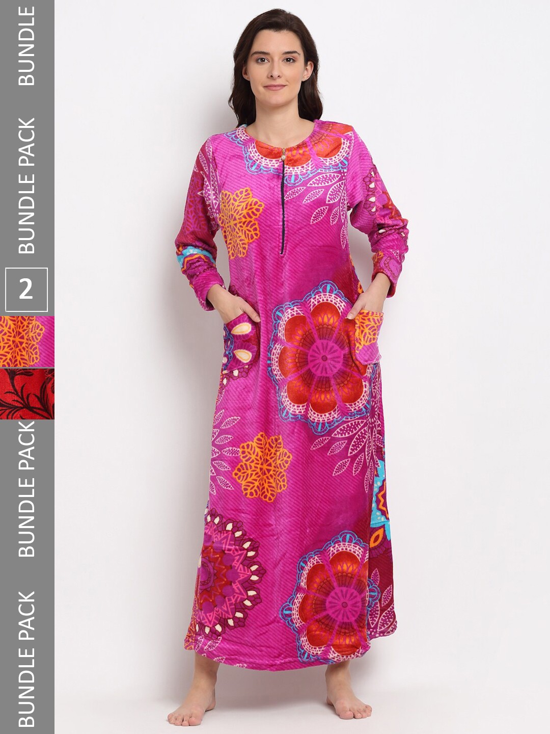 

GRACIT Women Pack Of 2 Printed Maxi Nightdress NSW08 NSW25, Pink