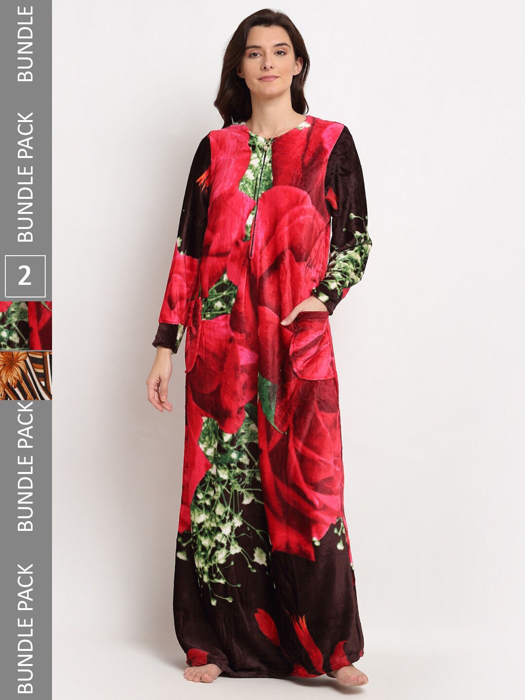 

GRACIT Pack of 2 Printed Maxi Nightdress, Red
