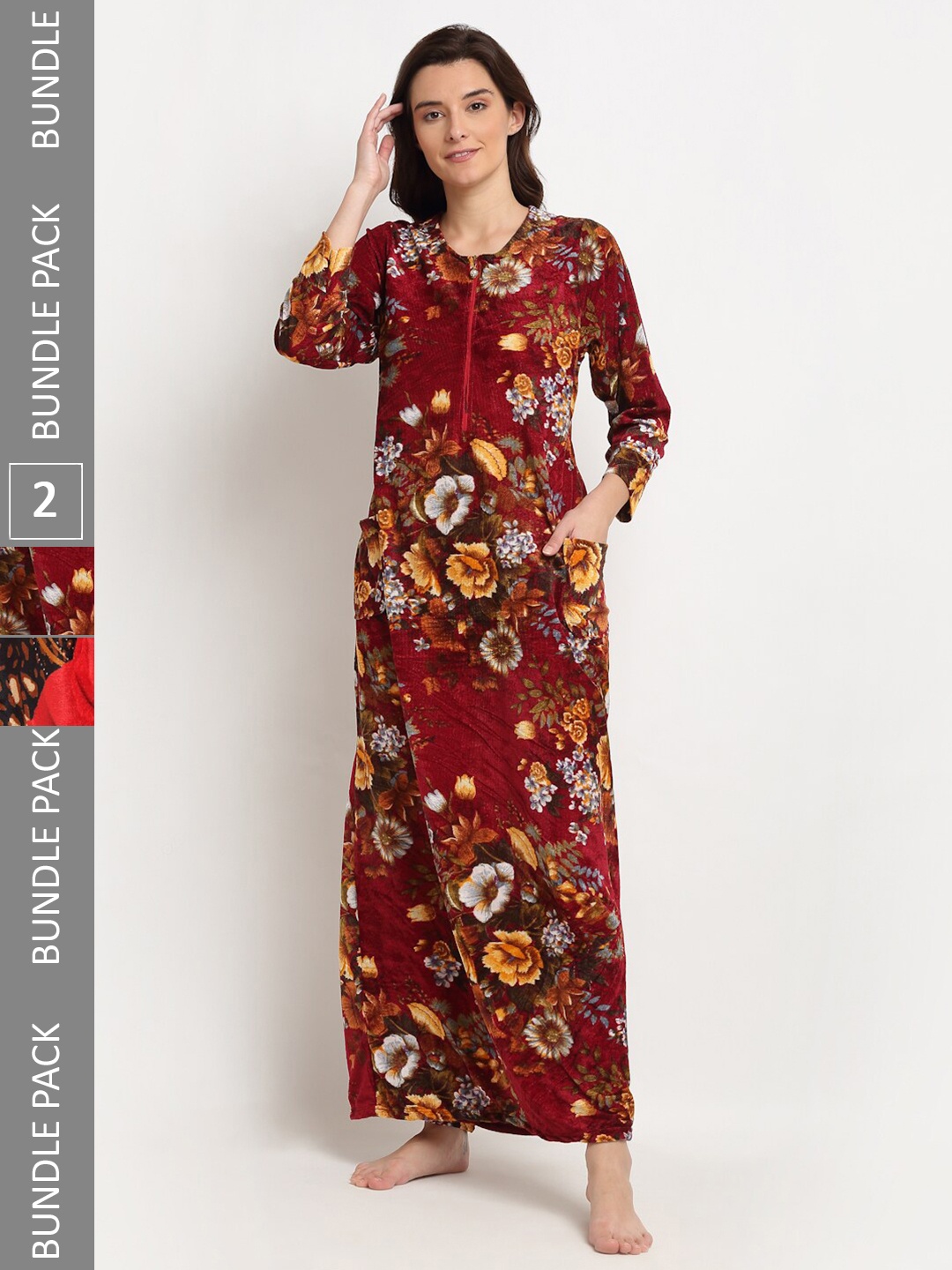 

GRACIT Pack Of 2 Printed Maxi Nightdress, Brown