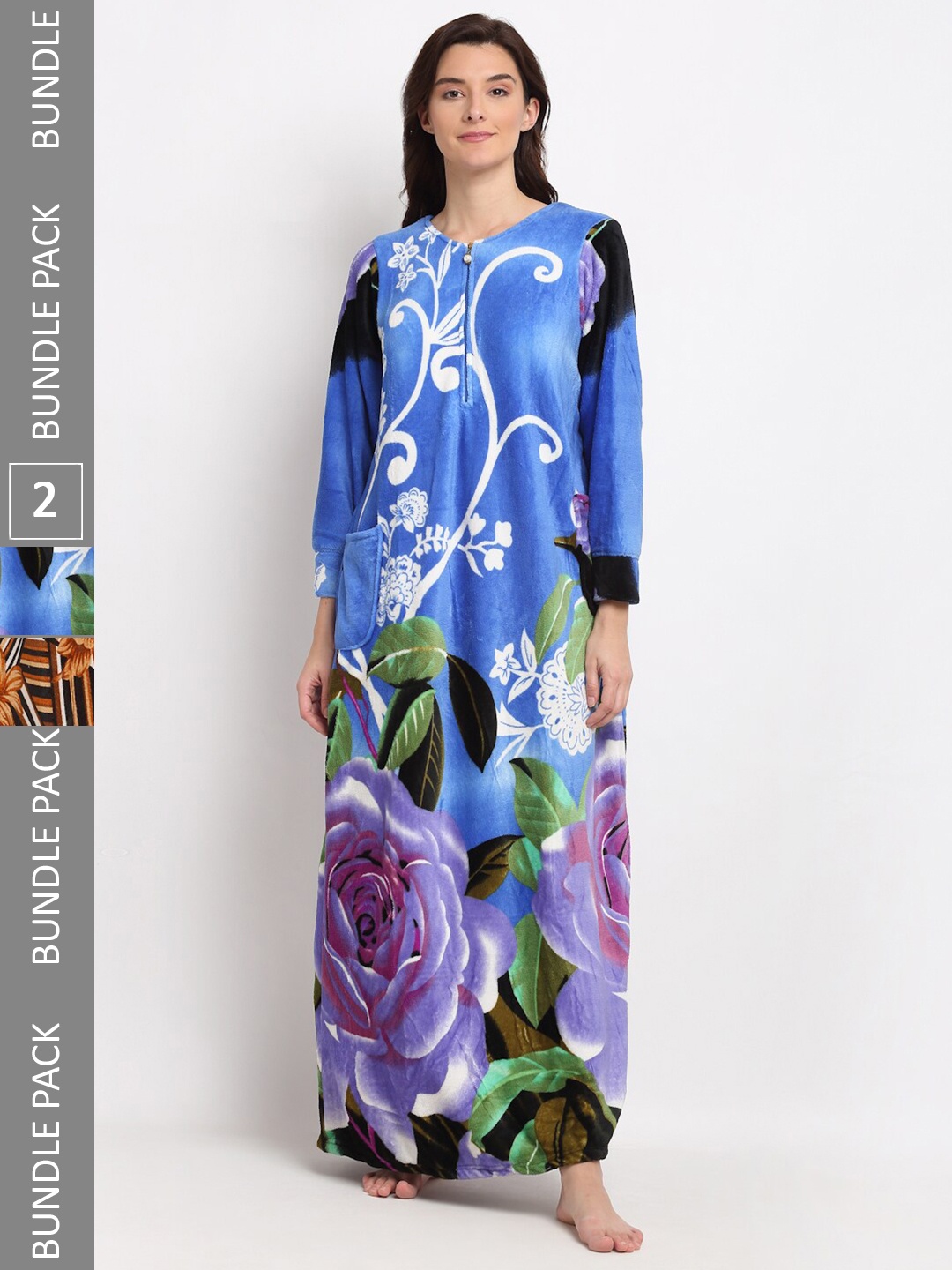 

GRACIT Women Pack Of 2 Printed Maxi Nightdress, Blue