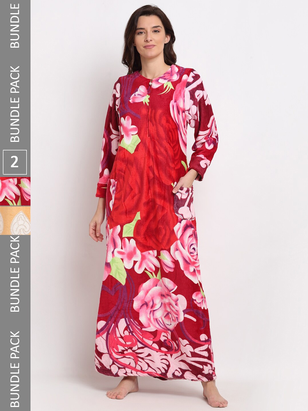 

GRACIT Women Pack Of 2 Printed Maxi Nightdress NSW02 NSW16, Red