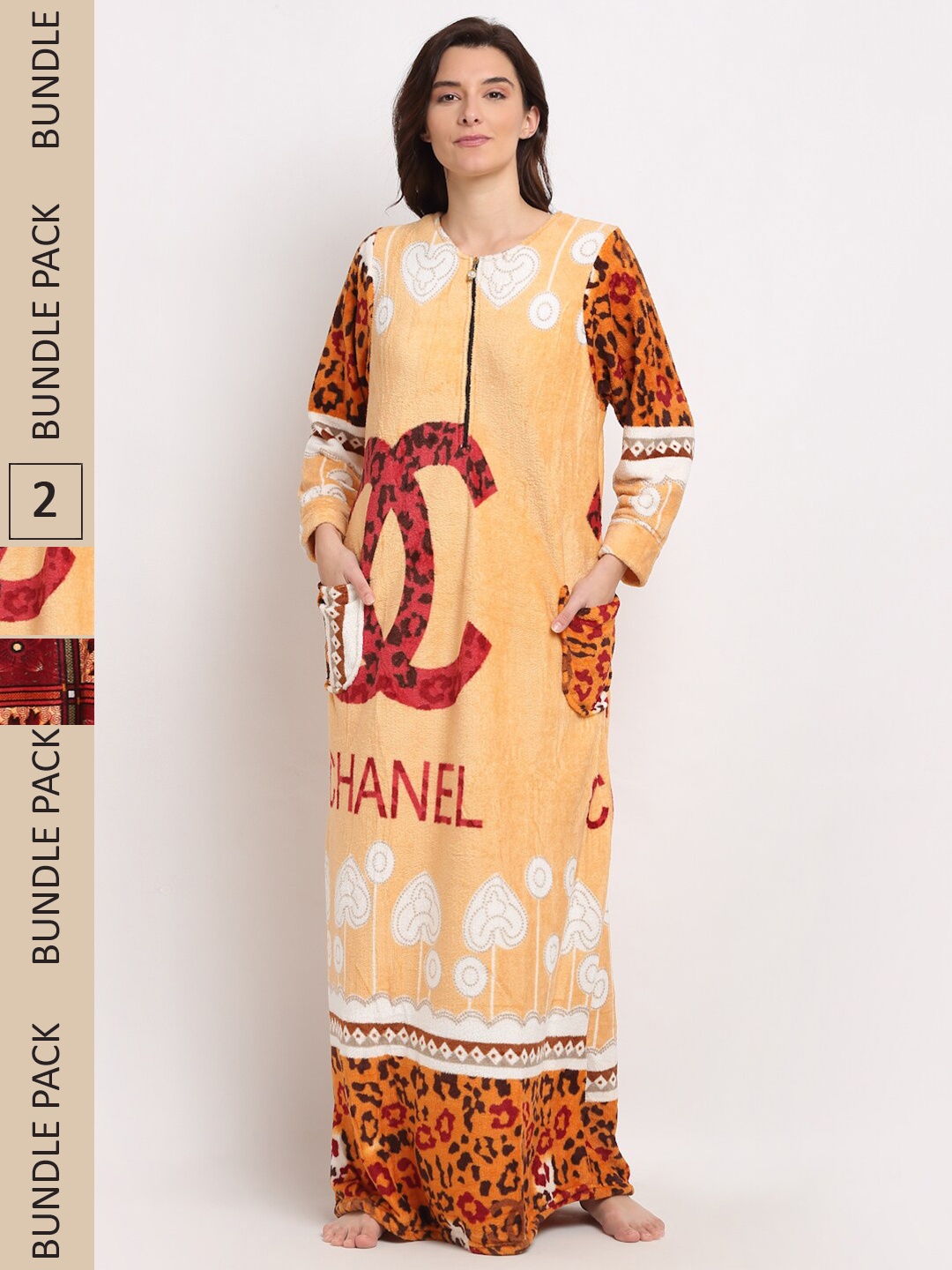 

GRACIT Women Pack Of 2 Floral Printed Maxi Nightdress, Yellow