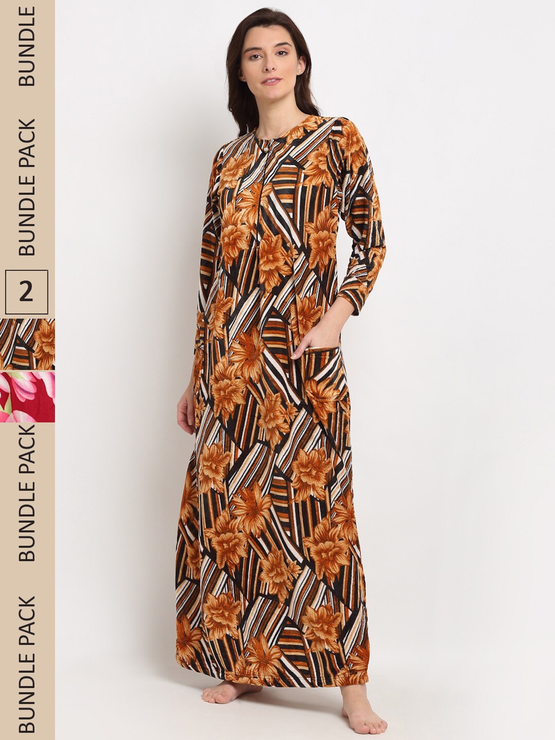 

GRACIT Pack Of 2 Printed Maxi Nightdress, Red