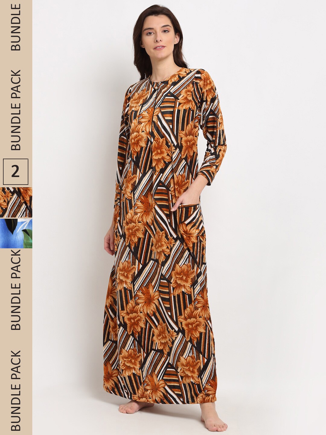 

GRACIT Pack Of 2 Printed Maxi Nightdress, Blue