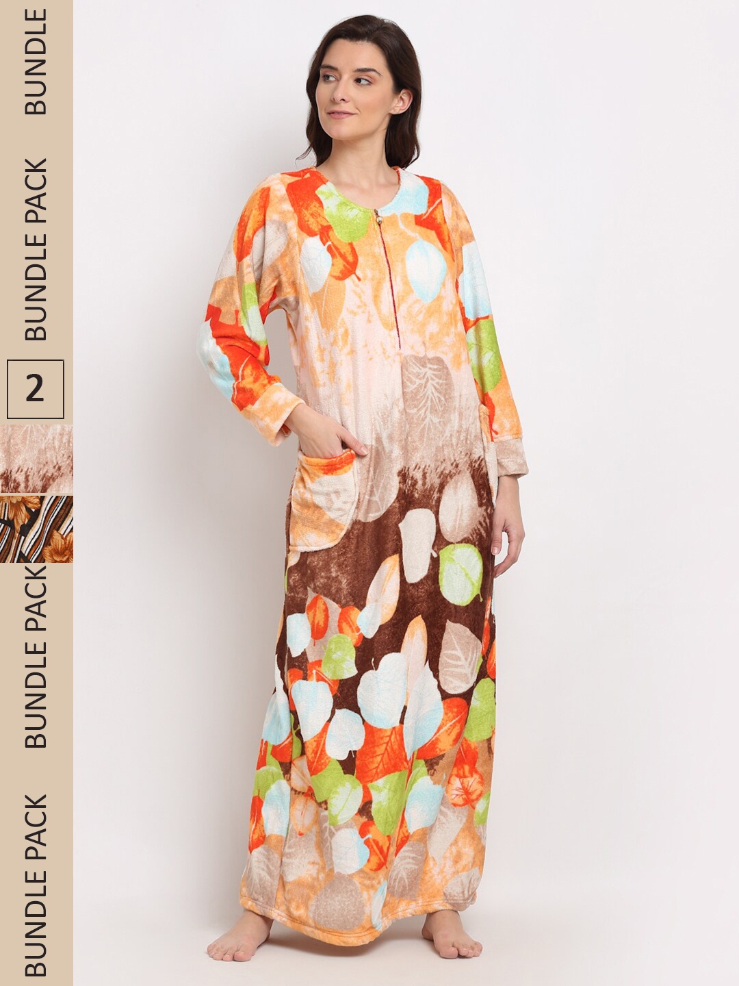 

GRACIT Women Pack Of 2 Printed Maxi Nightdress, Brown
