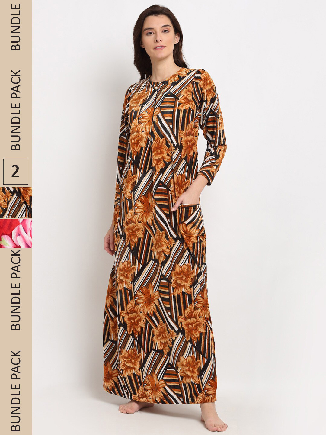 

GRACIT Pack Of 2 Printed Maxi Nightdress, Red