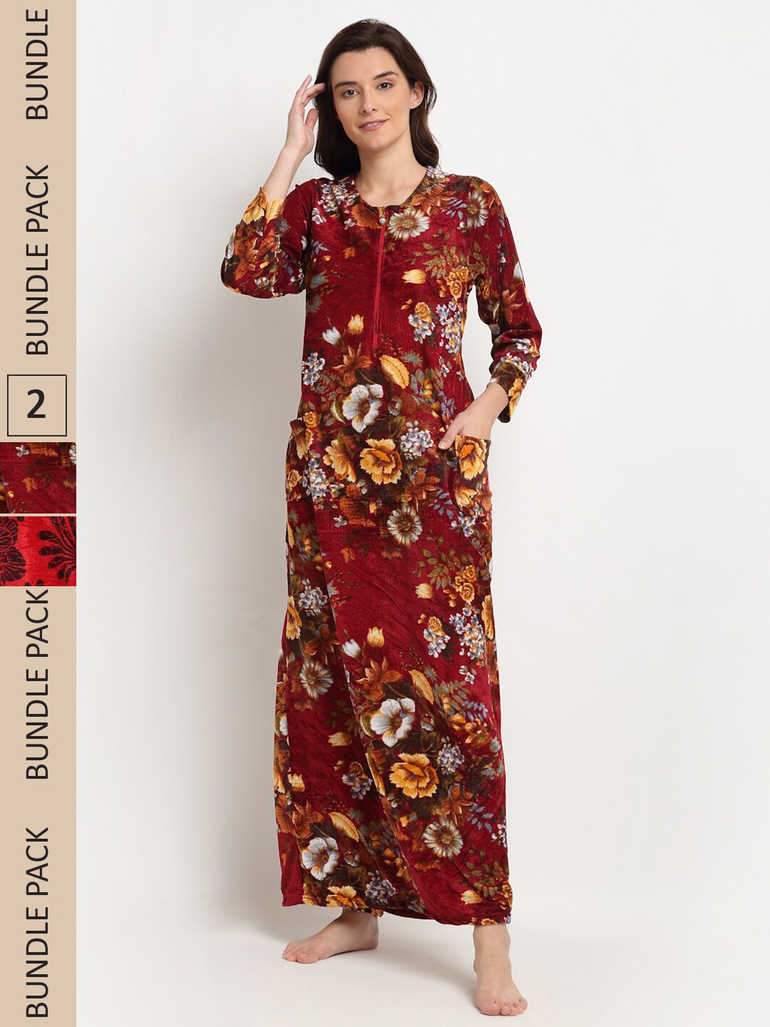 

GRACIT Pack Of 2 Printed Maxi Nightdress, Rust