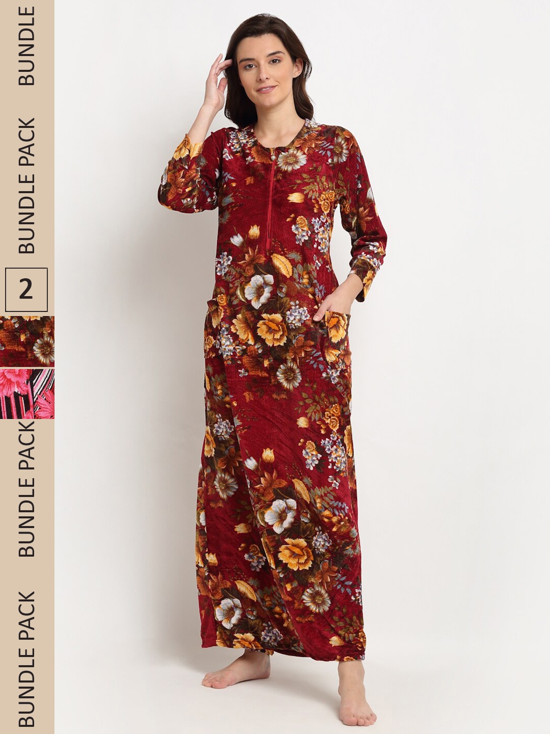 

GRACIT Pack Of 2 Printed Maxi Nightdress, Pink