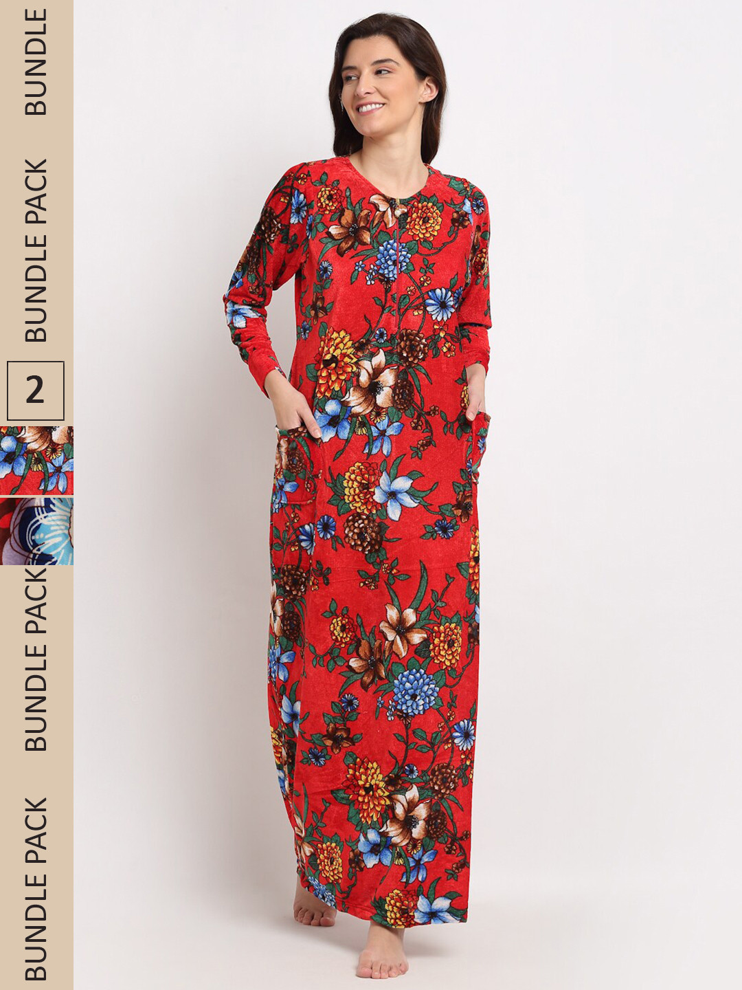 

GRACIT Pack of 2 Printed Maxi Nightdress NSW06 NSW14-S, Red