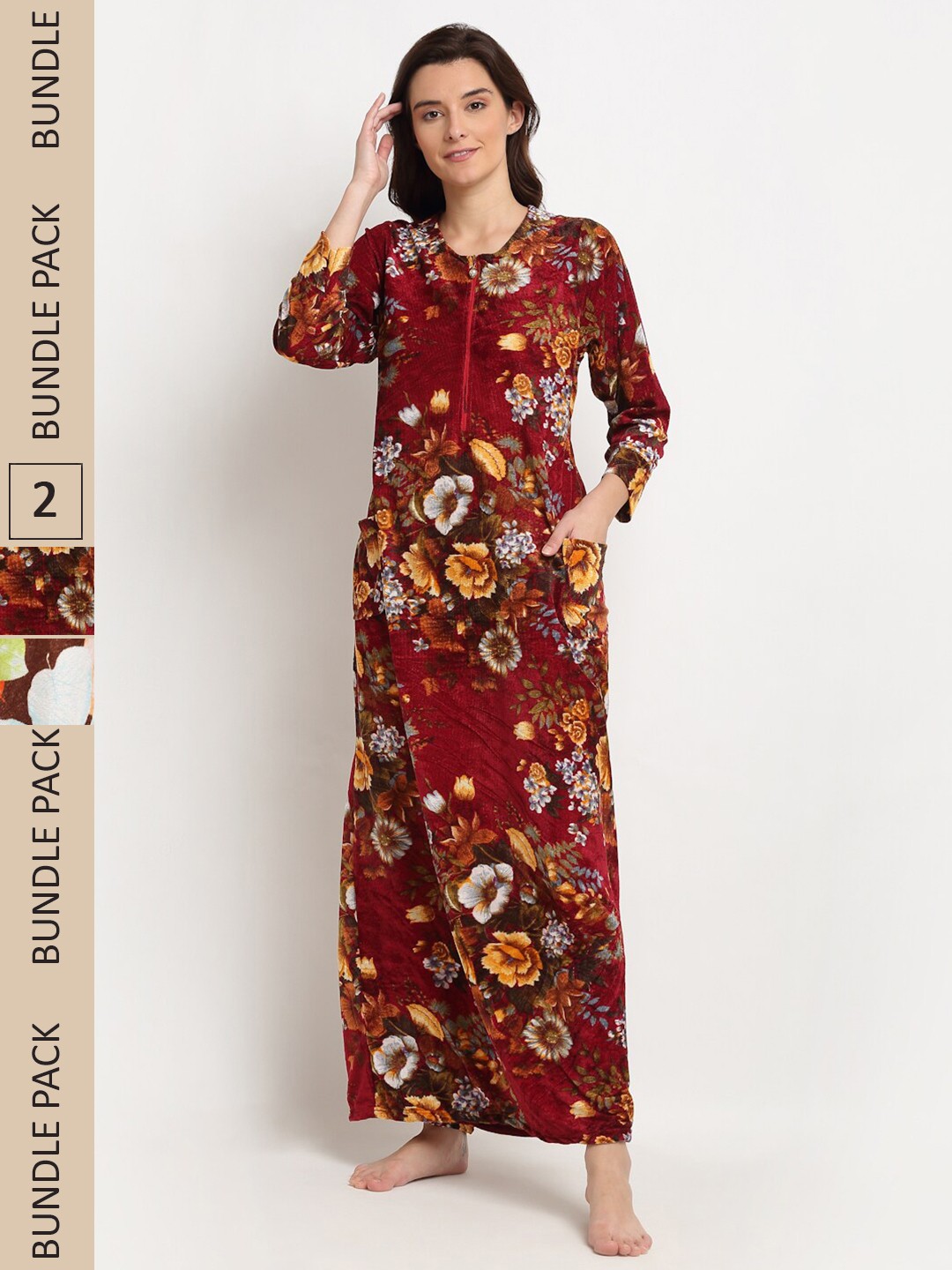 

GRACIT Pack Of 2 Printed Maxi Nightdress, Olive
