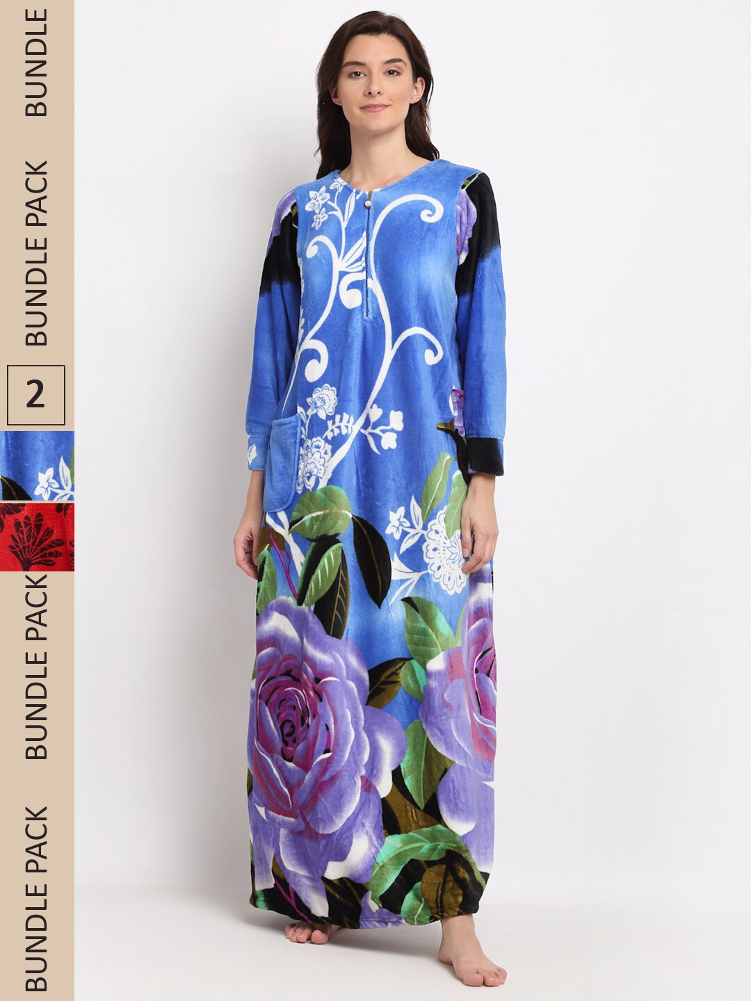 

GRACIT Women Pack Of 2 Printed Maxi Nightdress NSW08 NSW11, Blue