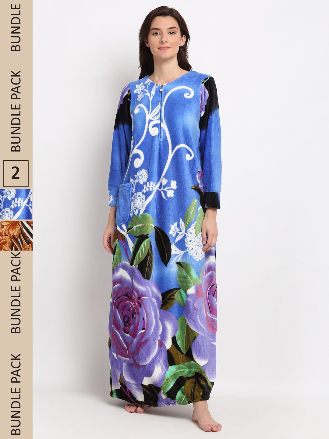 

GRACIT Women Pack Of 2 Printed Maxi Nightdress NSW07 NSW11, Blue