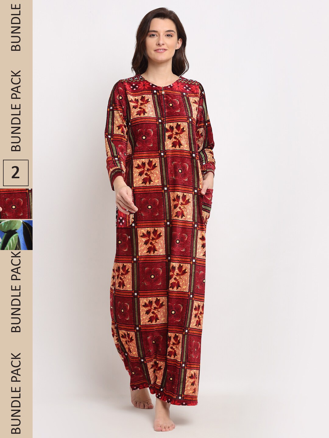 

GRACIT Pack of 2 Printed Maxi Nightdress, Brown