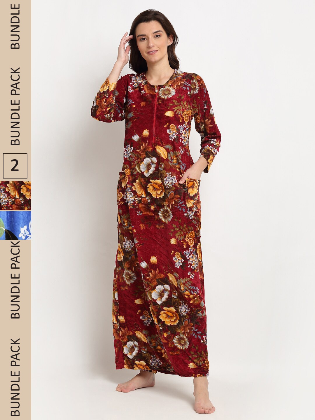 

GRACIT Pack of 2 Printed Maxi Nightdress NSW05 NSW11-M, Brown