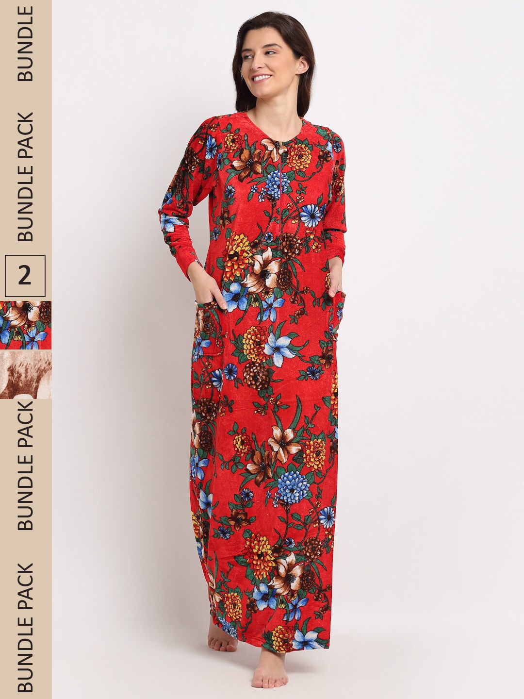 

GRACIT Pack of 2 Printed Maxi Nightdress, Red