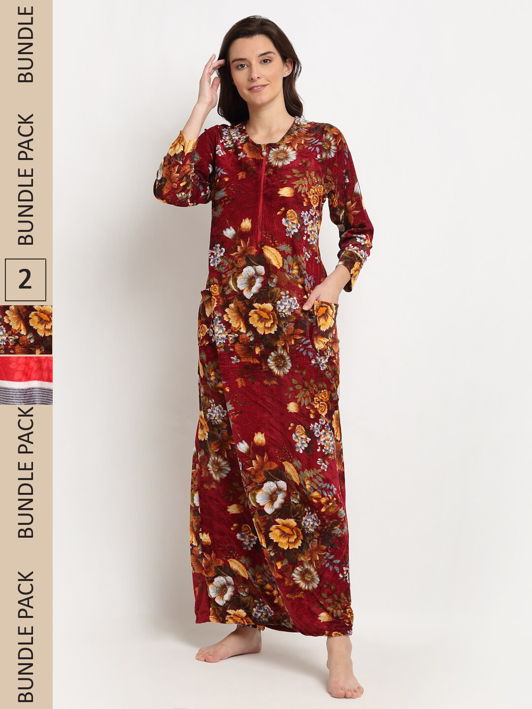 

GRACIT Pack Of 2 Printed Maxi Nightdress, Brown