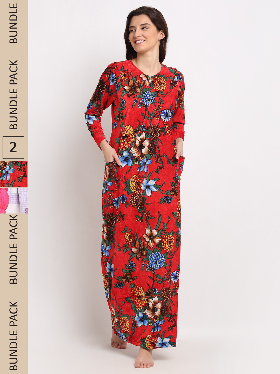

GRACIT Pack of 2 Printed Maxi Nightdress NSW06 NSW13-M, Red