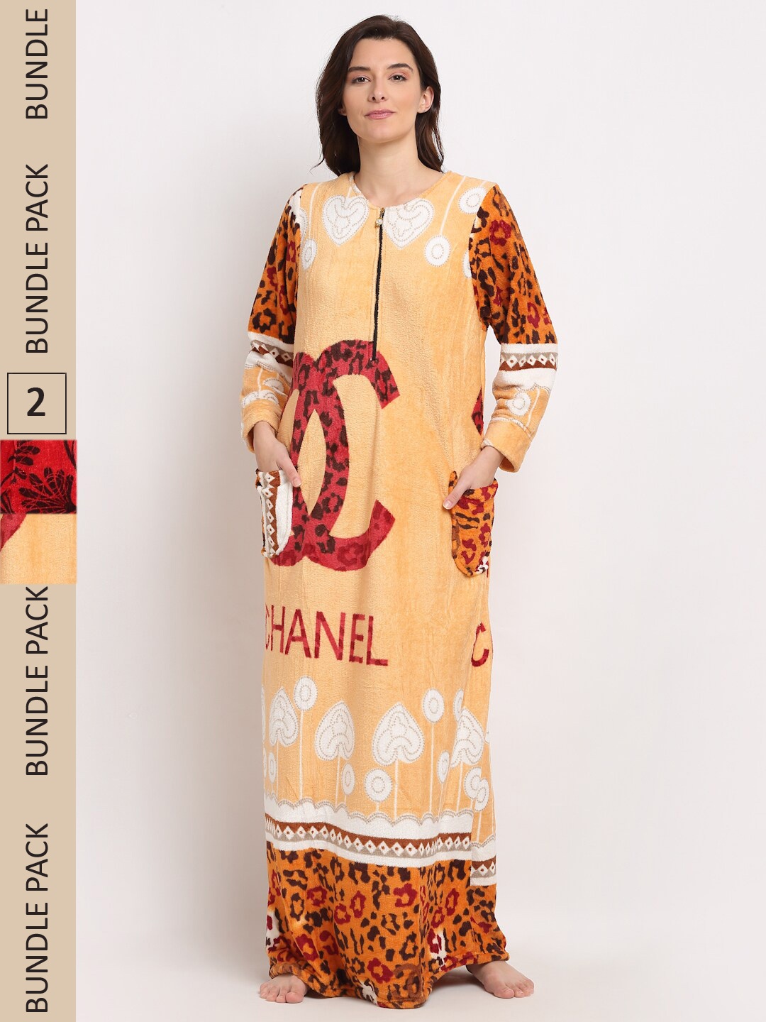 

GRACIT Women Pack Of 2 Printed Maxi Nightdress, Red