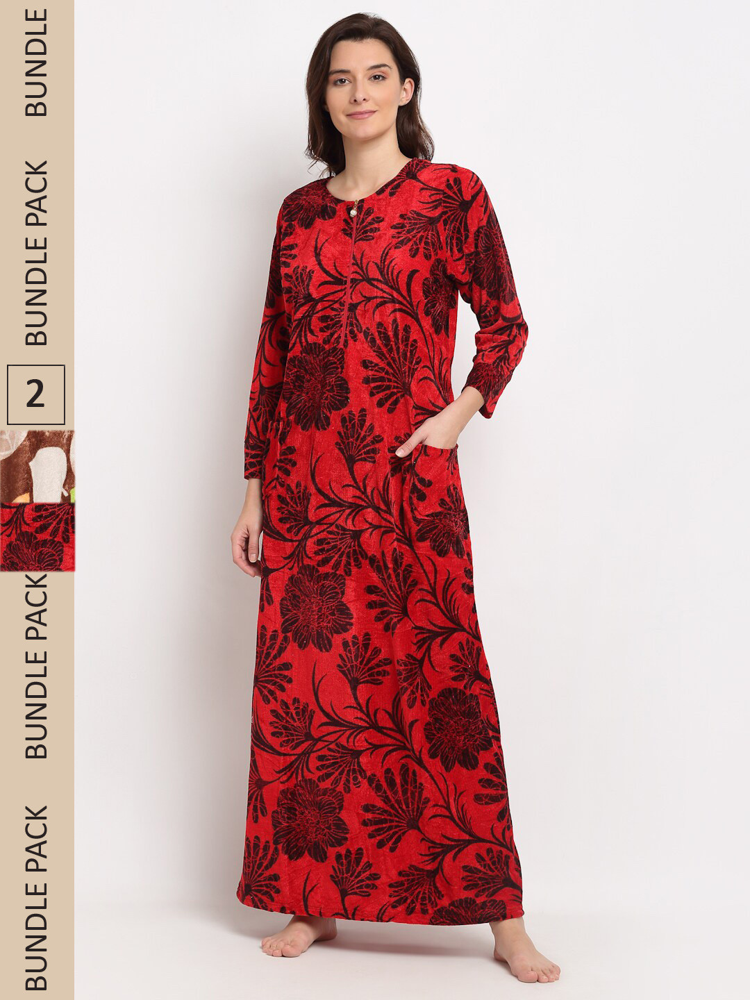 

GRACIT Pack Of 2 Printed Maxi Nightdress, Orange