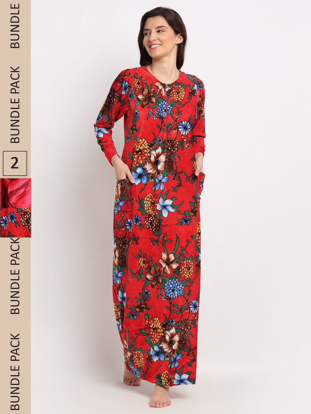 

GRACIT Pack of 2 Printed Maxi Nightdress, Red